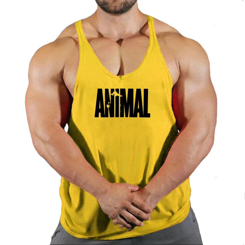 ANIMAL Letter Printed Gym Clothing Mens Bodybuilding Fitness Tank Top Cotton Raceback Stringer Singlets Workout Sleeveless Shirt