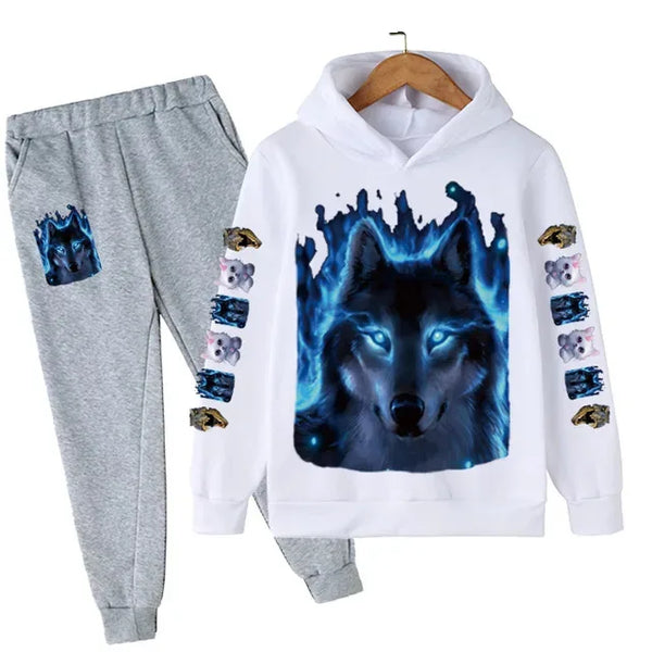 Fashion Wolf Printed Boy For Children From 1 To 12 Years Clothes Child Girl Baby Outfit Set Boys Sweatshirt Kids