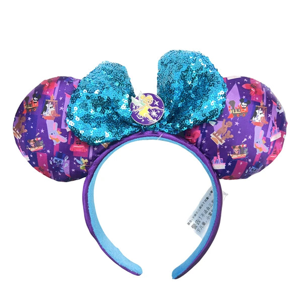 2024 Disney Purple PU Mickey Mouse Ear Headband Bow Hairband Cosplay Plush Adult/Kids Headband