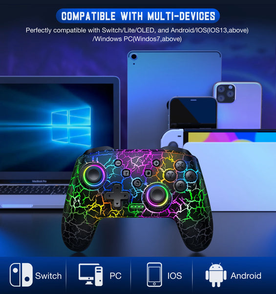 BEBONCOOL Q215 RGB Gamepad Wireless RGB Pro Controller, Compatible with Nintendo Switch Lite/Switch Oled/PC/iOS/Android