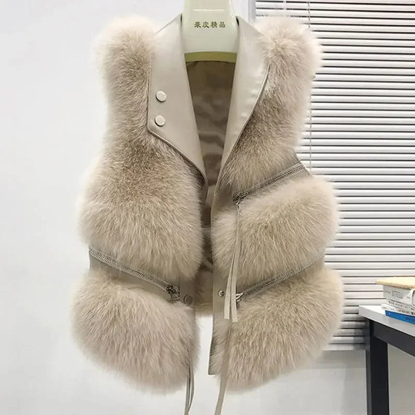 Women's Vest Short Fur Coat Slim Fit Fashion Autumn and Winter 2024 Splicing Jacket