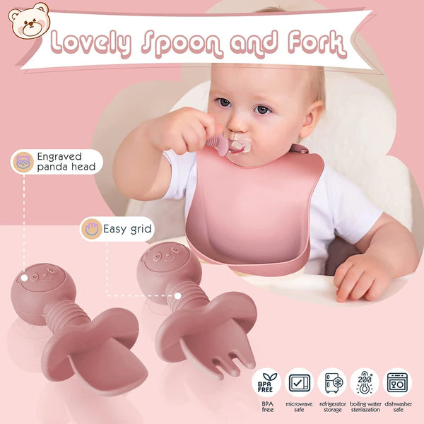 Children's Dishes Set Baby Silicone 6/8-piece Tableware Set Suction Cups Forks Spoons Bibs Straws Cups Mother and Baby Supplies