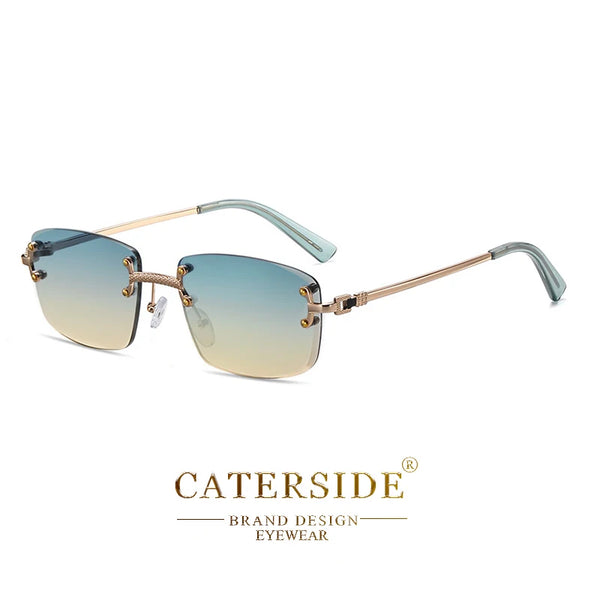 CATERSIDE Retro Rimless Square Sunglasses Men Women UV400 Small Gradient Sun Glasses For Men Popular High Quality Party Eyewear