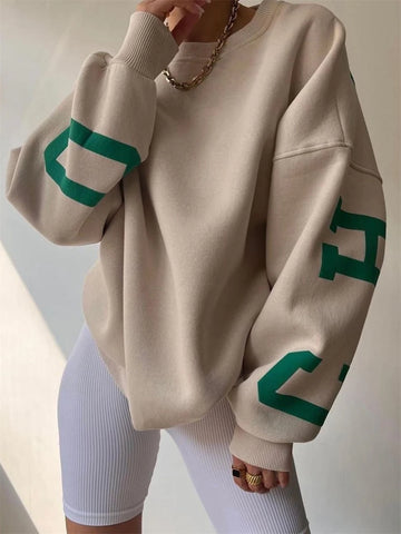 wsevypo Back Letters Print Oversized Sweatshirts Women Casual Thickened Warm Pullovers Long Sleeve Tops Autumn Winter Streetwear