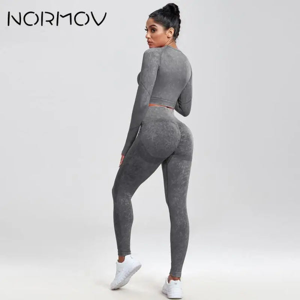 NORMOV Ribbed Seamless Women Sports Set 1-2 Pieces Yoga Set Leggings Sports Bra Fitness Suits Workout Sets For Women Sportswear