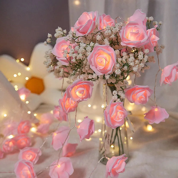 10LED Valentine's Day Rose String Lights Flower Garland Fairy Light Romantic Gift Valentine Anniversary Wedding Party Decoration