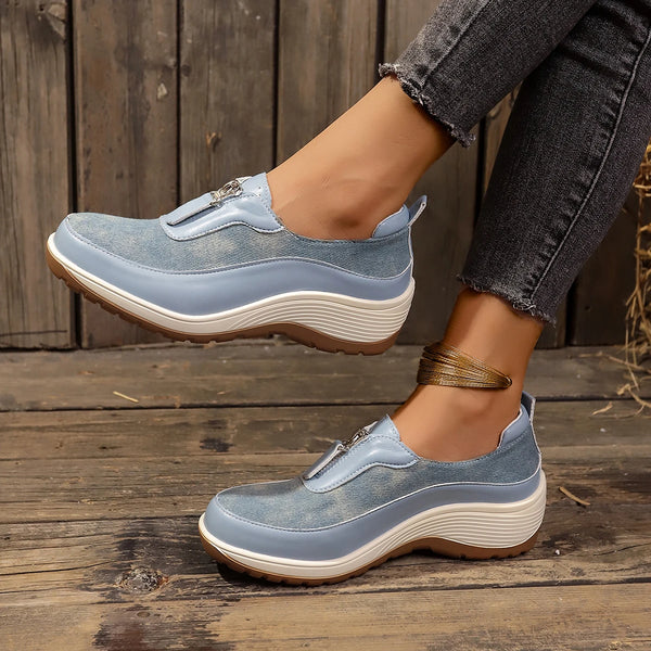 2024 New Round Toe Thick Sole Lightweight Casual Fashion Walking Shoes Comfortable Zipper Spring/Summer Running Sneakers Women