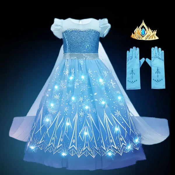 2024 Stunning Frozen Elsa Dress with LED Light Girls Role Play Princess Apparel Toddler Snow Queen Light up Disney Fairy Elsa