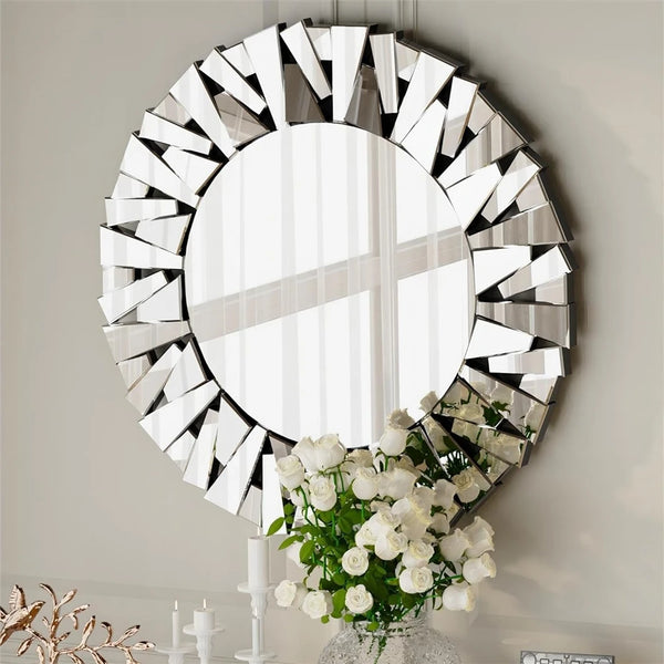 Round Wall Mirror 32 inch Large Accent Mirror Modern Home Art Accent Decor Mirror with Beveled Frame Bathroom Bedroom Livingroom