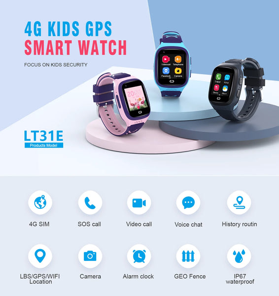 Kids Smart Watch 4G Sim Card Video Call Chat Camera SOS GPS Location Tracker WiFi Flashlight Waterproof Smart Watch For Children