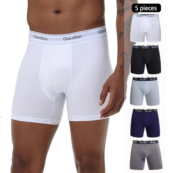 5pcs Set Mid-Long Black Boxer Shorts Men Underwear Breathable Male Underpants for Men Homme Boxershorts Slips Soft Panties 2024