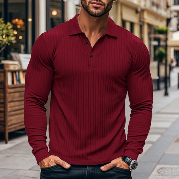 New Men's Polo Shirt Long Sleeve Button-down Solid Color Popular Pullover Knitwear Streetwear Clothing