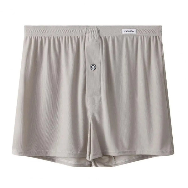 Men Boxer Underwear Elastic Waist Mid-rise Shorts Briefs Solid Color Wide Loose Fit Button Fly Ice Silk Thin Panties 남성 스퀘어 팬티