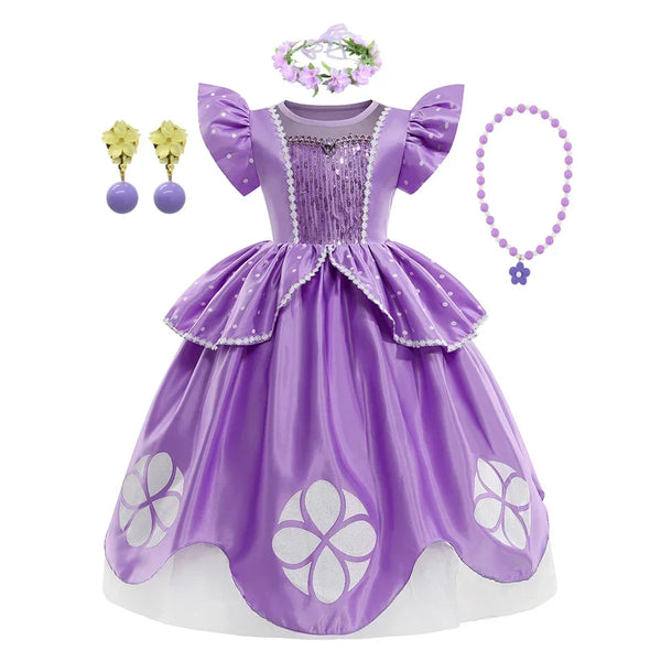 Girls Sofia Dress Children Halloween Birthday Party Princess Costumes Summer Sophia Puff Sleeve Fluffy Ball Gown