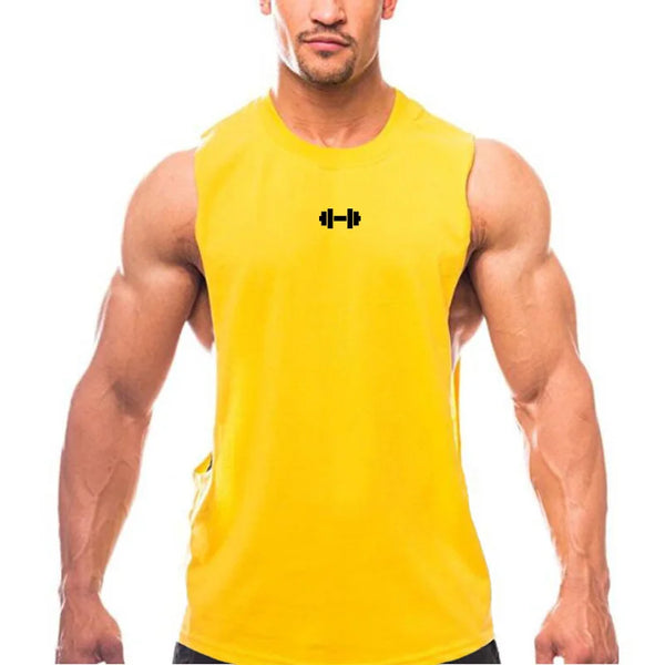 Gym Fitness Training Vests Cotton Breathable Side Slits Tank Tops Mens Bodybuilding Muscle Sleeveless Singlets Workout Shirts