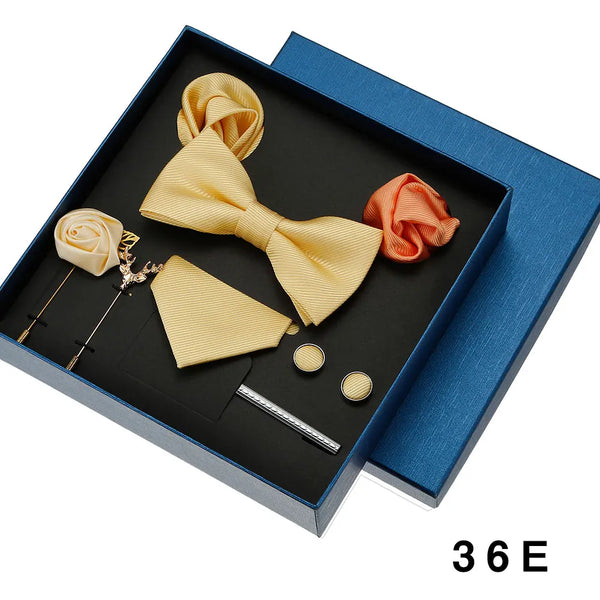 Luxury Men's Tie Necktie Bow Tie Gift Box 8-Piece Solids Colors Thread Fashion Professional Business Suit Accessories Wedding