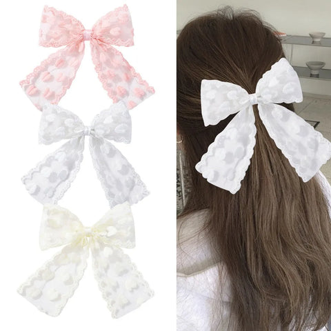 Bulk 48pc/lot New Lace Embroidered Bow Baby Hair Clips Long Tails Bow Hair Pins Kids Heart Bowknot Barrettes Girls Lace Hairpins