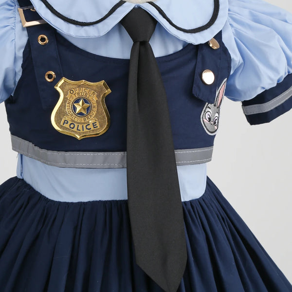 Movie Zootropolis Judy Cosplay Costume Kid Dress Tie Headdress Belt Socks Set Girl Police Role Play Uniform Christmas Party Gift