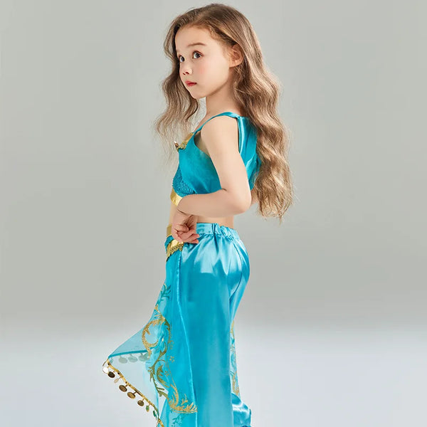 Jasmine Princess Dress for Girls Birthday Party Carnival Cosplay Aladdin Magic Lamp Costume Kids Vestidos Set Outfits Clothing