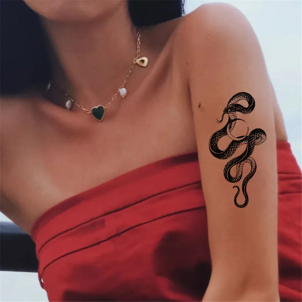 2022 Summer Snake Flower Temporary Tattoos Sticker Waterproof Cool Dark Style Unisex Water Transfer Fake Tattoo Women Accessory