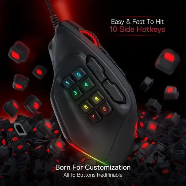 Redragon M811 Aatrox MMO Gaming Mouse, 15 Programmable Buttons Wired RGB Gamer Mouse w/ Ergonomic Natural Grip Build