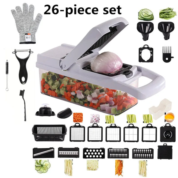 22/26 pcs in 1 Multifunctional Vegetable Chopper Handle Food Grate Cooking Tool Vegetable Slicer Dicer Cut Kitchen Items Gadgets