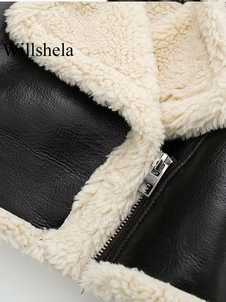 Willshela Women Fashion Solid Front Zipper Jackets Vintage Lapel Neck Long Sleeves Female Chic Lady Outfits