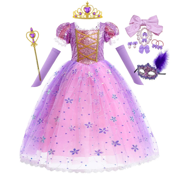 Children Girl Rapunzel Dress Kids Tangled Disguise Carnival Girl Princess Costume Birthday Party Gown Outfit Clothes 2-10 Years