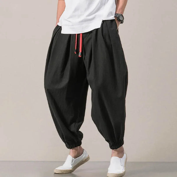 Men's 9-inch casual pants  spring and autumn loose Harun pants  linen lantern pants  men's summer thin ice silk wide leg pants