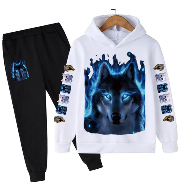 Fashion Wolf Printed Boy For Children From 1 To 12 Years Clothes Child Girl Baby Outfit Set Boys Sweatshirt Kids