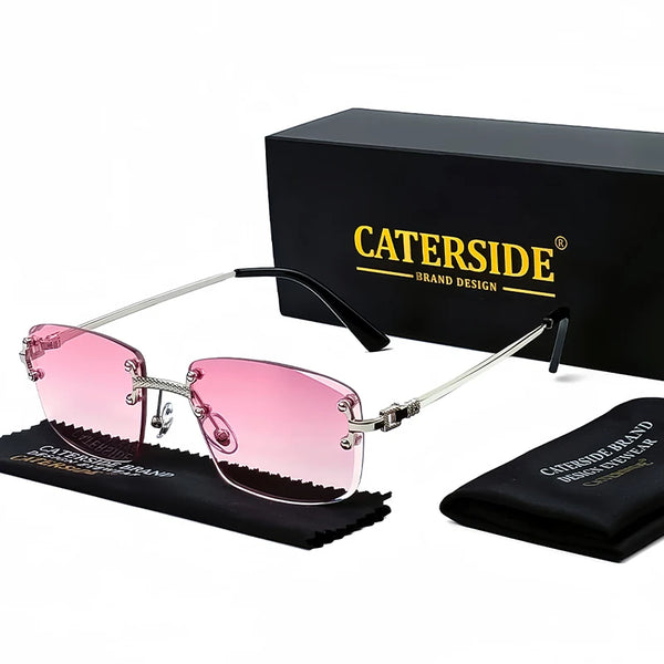 CATERSIDE Retro Rimless Square Sunglasses Men Women UV400 Small Gradient Sun Glasses For Men Popular High Quality Party Eyewear