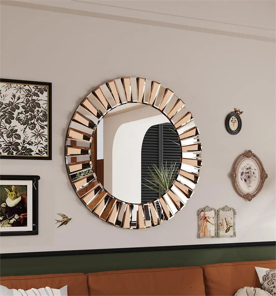 M/L Enthusiasm Decorative Wall Accent Mirror Round Starburst Venetian Mirror for Entrance Hallway Bathroom