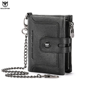 BULLCAPTAIN Men's Genuine Leather Wallet Business Retro Snap Wallet Multifunctional RFID Anti-Theft Zipper Multi-Card Coin Purse