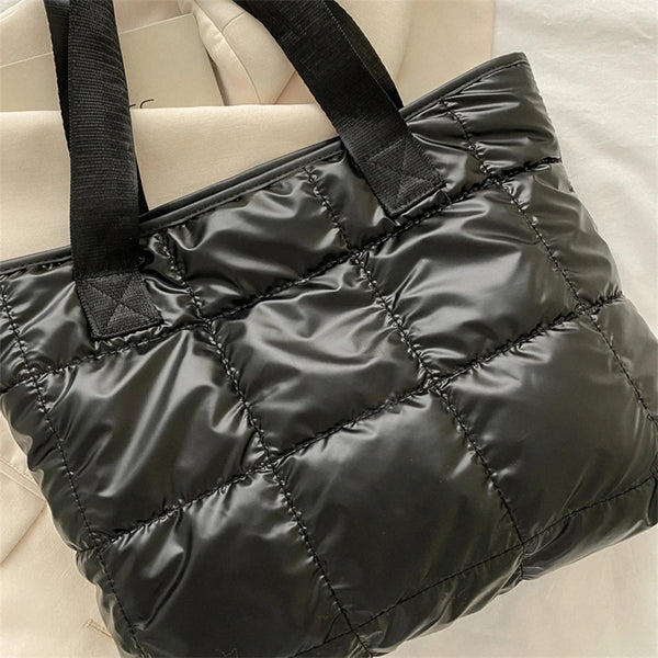 Fashion Women Tote Bag Large Capacity Cotton Padded Ladies Tote Handbags Rhombus Shopping Bag Quilted Solid for Leisure Travel