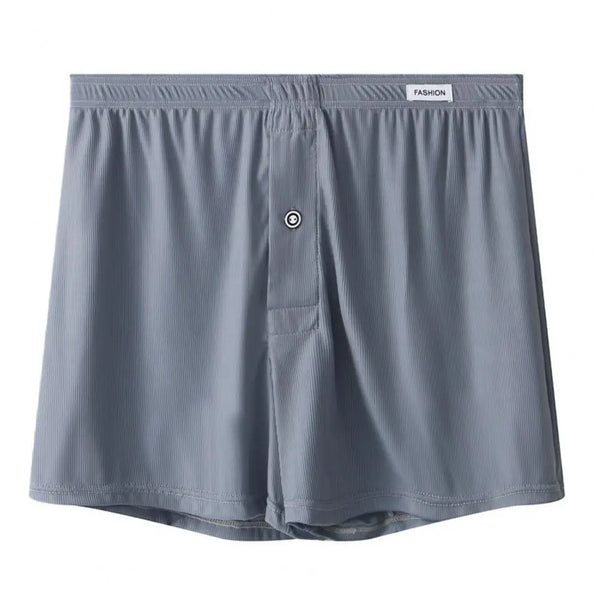 Men Boxer Underwear Elastic Waist Mid-rise Shorts Briefs Solid Color Wide Loose Fit Button Fly Ice Silk Thin Panties 남성 스퀘어 팬티