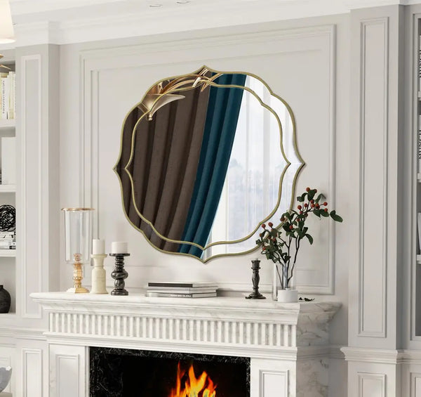 Modern Decorative Wall Mirror with Golden Rim Beveled Frame Silver Glass Acent Venetian Mirror for Bedroom Hallway