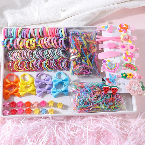 887Pcs Fashion Colorful Hair Accessories Set Nylon Elastic Rubber Band Children Ponytail Holder Scrunchies Kids Headwear