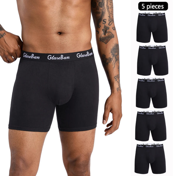 5pcs Set Mid-Long Black Boxer Shorts Men Underwear Breathable Male Underpants for Men Homme Boxershorts Slips Soft Panties 2024