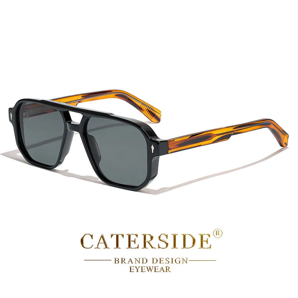 CATERSIDE Vintage Punk Sunglasses Men Flat Top Double Bridges High Quality Sun Glasses Women Travel Party Festival Eyeglasses