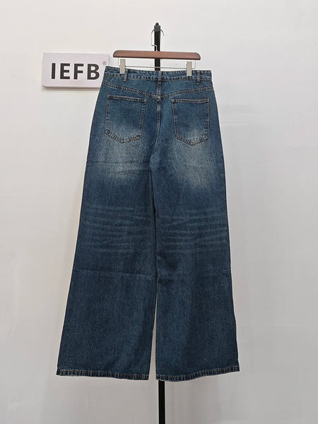 IEFB Vintage Men's Baggy Denim Trousers 2023 New Streetwear Wide Leg  Loose Denim Pants Fashion Distressed Straight Pants 9C1519