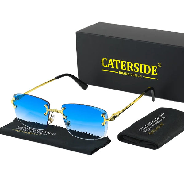 CATERSIDE Retro Rimless Square Sunglasses Men Women UV400 Small Gradient Sun Glasses For Men Popular High Quality Party Eyewear