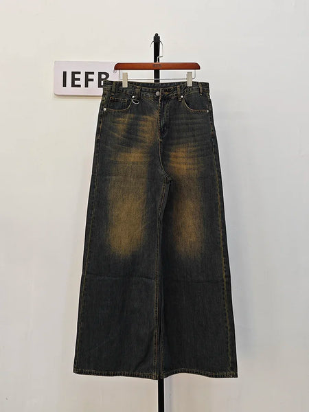 IEFB Men's Vintage Jeans Fashion Washed Street Casual Wide Leg Denim Pants Summer Distressed Loose Male Versatile Trousers 9C354