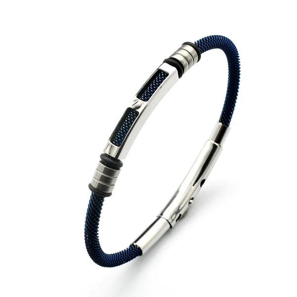 Bulk Jewelry Wholesale Thin Blue Plating 316 L Stainless Steel Wire Adjustable Cuff Bangle Bracelet for Men