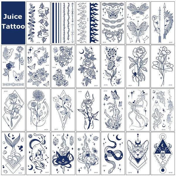 Herbal Juice Tattoo Sticker Long Lasting 15 Days Waterproof Fake Tattoo Sweatproof Snake Flower Temporary Tattoo For Men Women