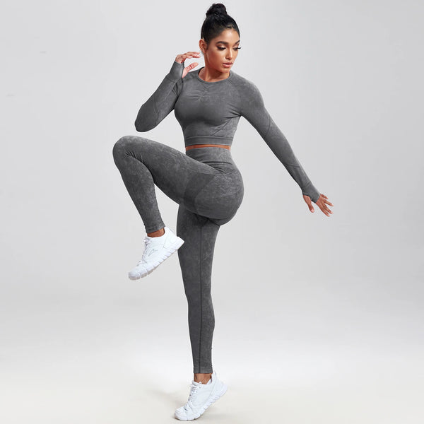 NORMOV Ribbed Seamless Women Sports Set 1-2 Pieces Yoga Set Leggings Sports Bra Fitness Suits Workout Sets For Women Sportswear