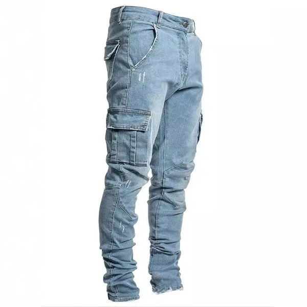 New Men's High Street Slim Fit Stretch Jeans Fashion Multi Pocket Cargo Denim Pants Elastic Jogging Hip Hop Trousers Plus Size