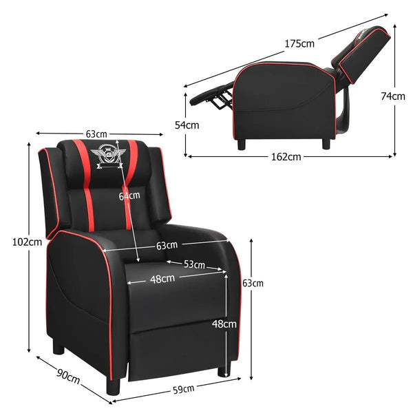 GOFLAME Gaming Recliner Chair PU Leather Single Recliner Sofa Adjustable w/ Footrest