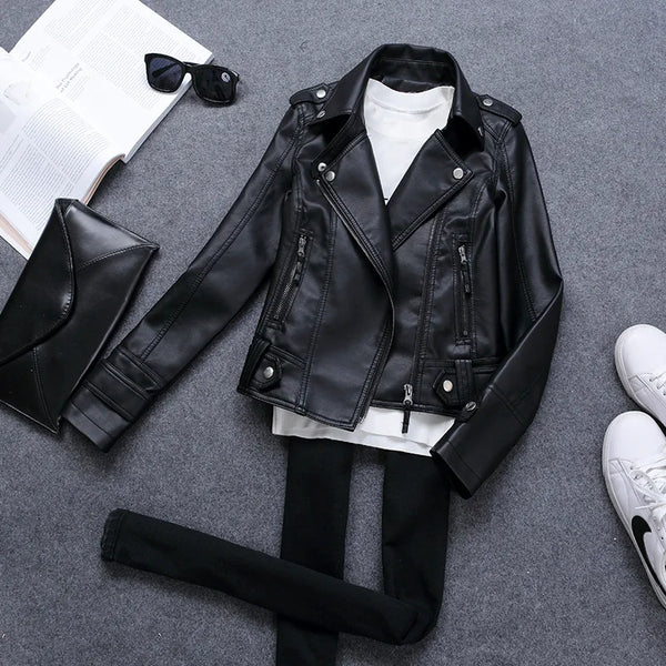 Korean Version of Slim PU Leather Jacket Women's 2023 Spring / Autumn Winter  New Motorcycle Leather Short Coat