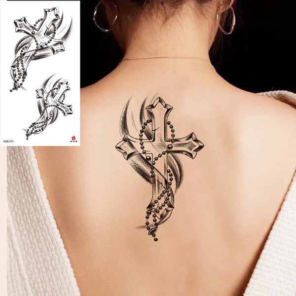 Waterproof Temporary Tattoo Sticker Flowers Big Pray Hands Cross Honely Lovely Letters Neck Flash Tatto Fake Tatoo for Women Men