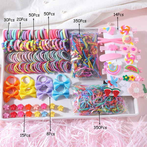 887Pcs Fashion Colorful Hair Accessories Set Nylon Elastic Rubber Band Children Ponytail Holder Scrunchies Kids Headwear